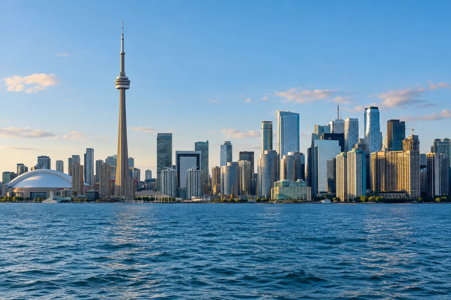 Toronto waterfront skyline with the CN Tower and downtown business district